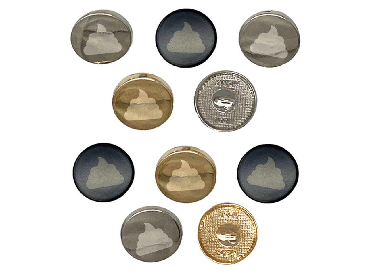 Poop Symbol Emoticon Solid 0.6" (15mm) Round Metal Shank Buttons for Sewing - Set of 10